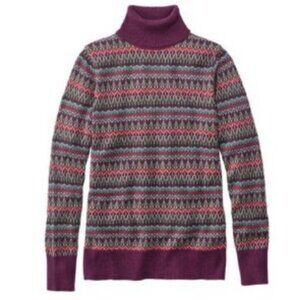 L.L.Bean Medium Cotton/Cashmere Sweater Turtleneck Fair Isle Plum